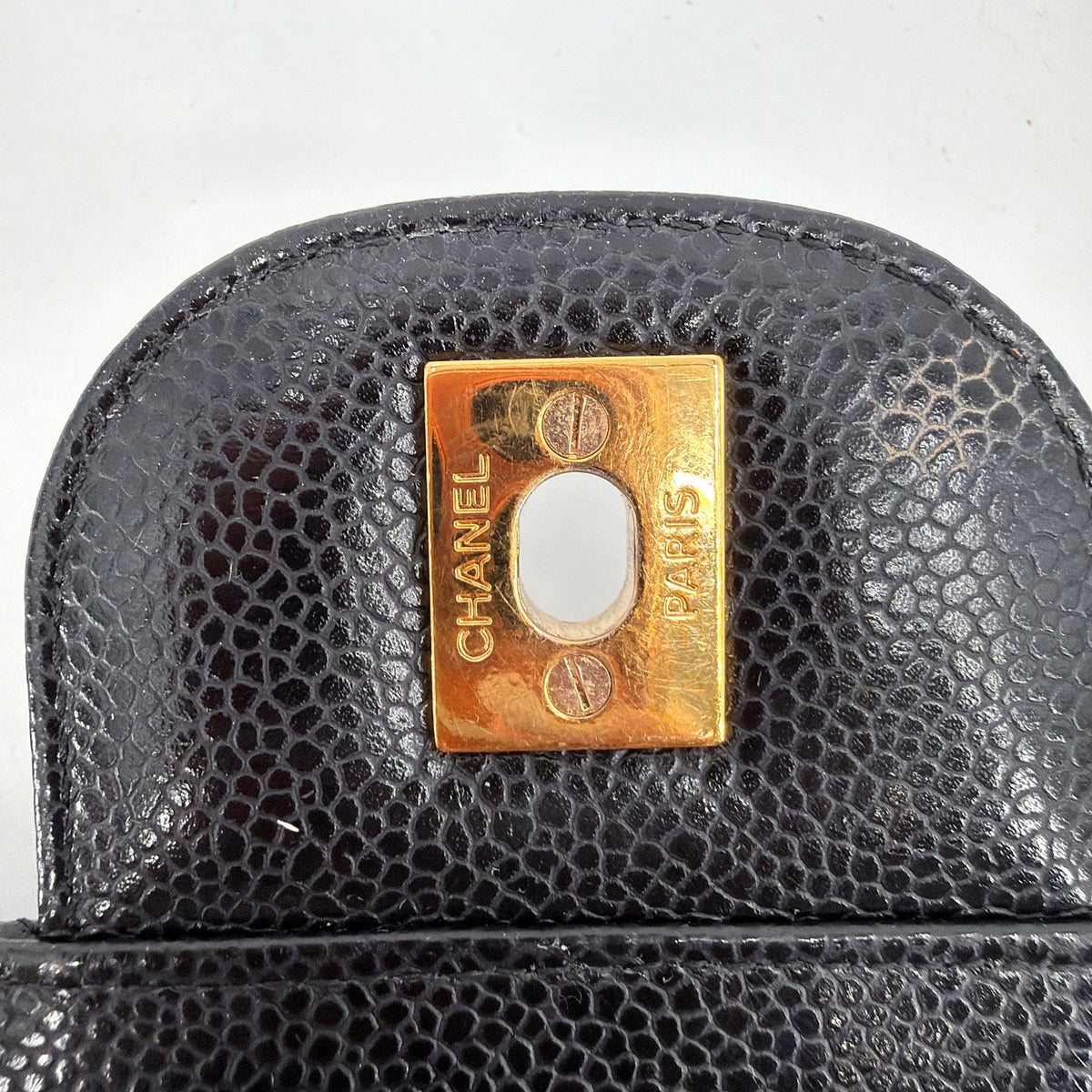 Chanel Classic Double Flap Jumbo Caviar Leather Black Gold Hardware Shoulder Bag