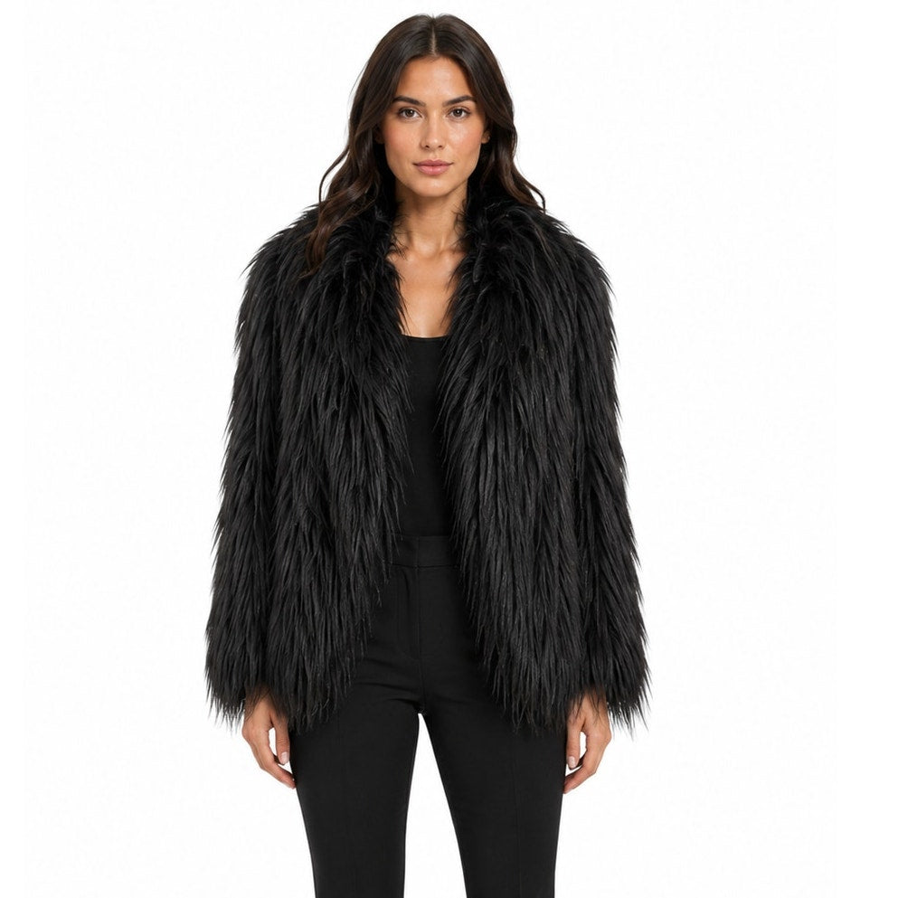 Milly Cole Faux Fur Jacket Black Shaggy Coat Size 0