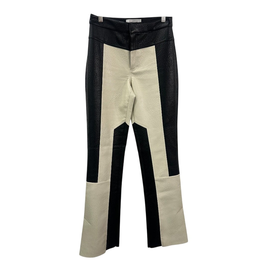 Ronny Kobo Black/Ivory Faux Leather Colorblock Wide Leg Theo Pants