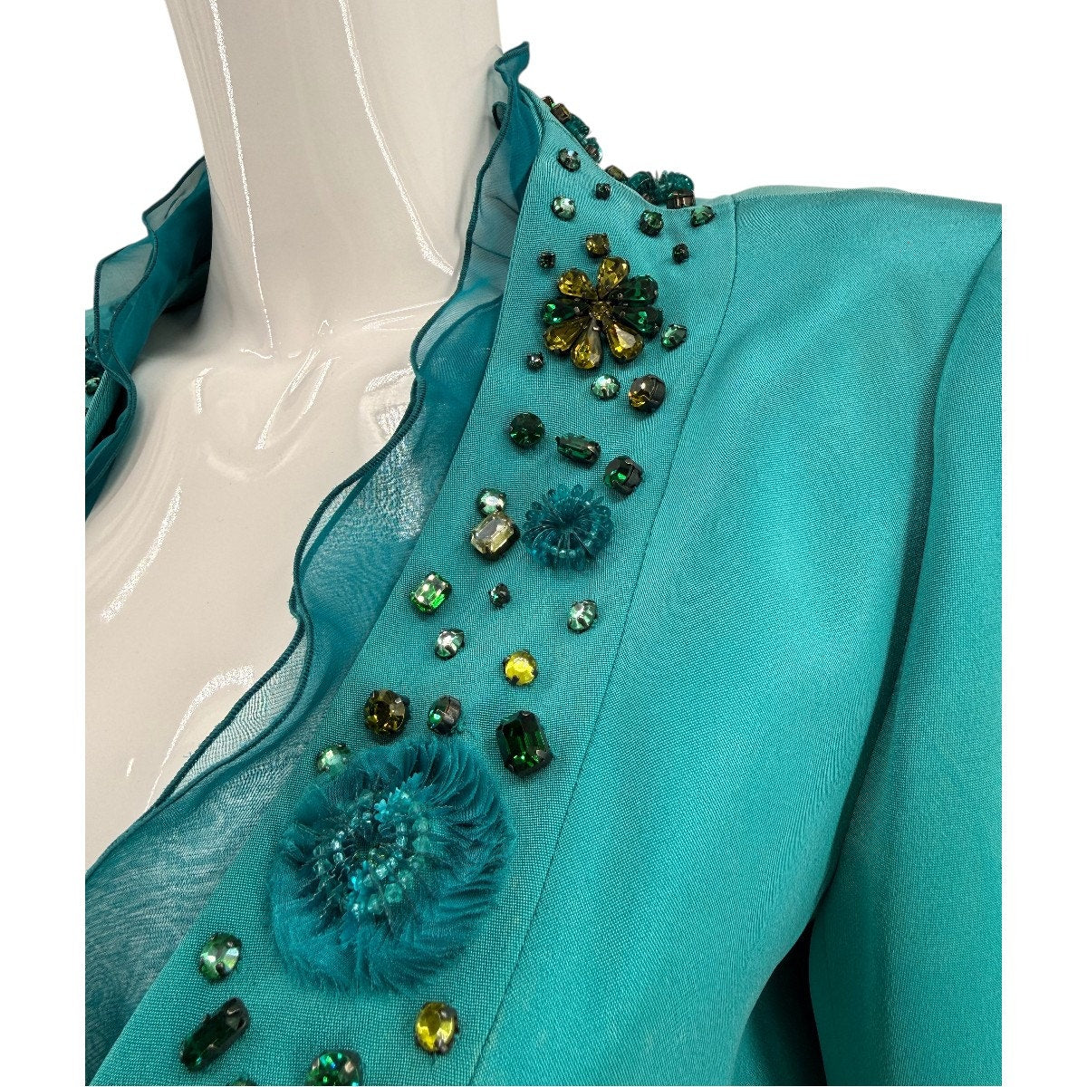 Valentino Silk Embellished Ruffle Open Front Blazer Jacket