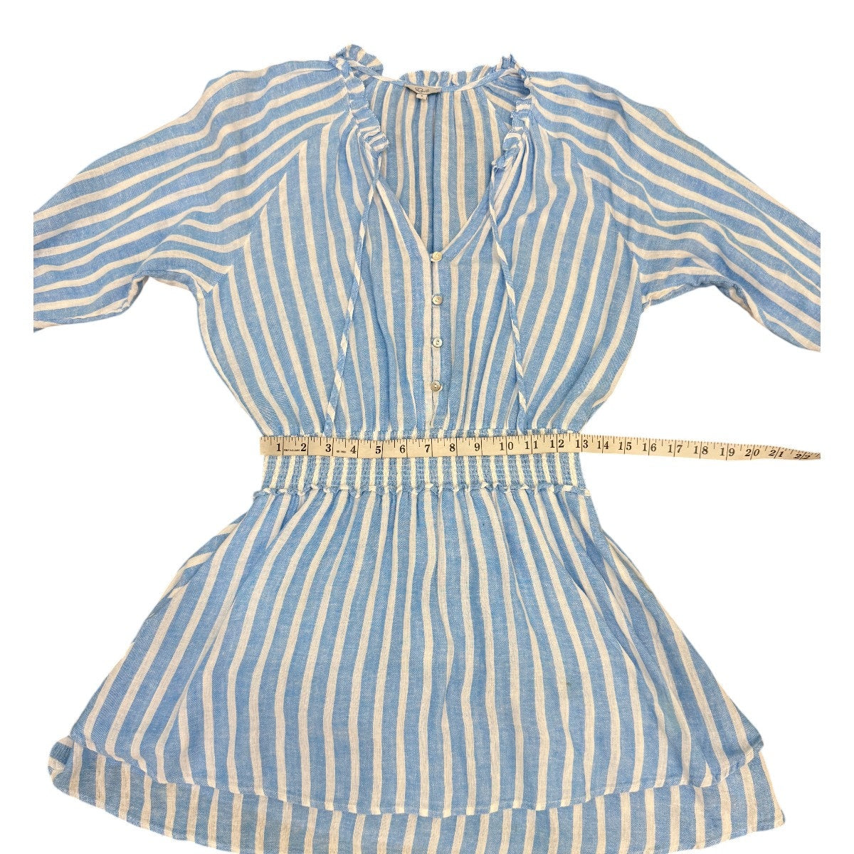 Rails Linen Blend Crystal Smocked Mini Dress Lake Stripe Blue Women's Size Small