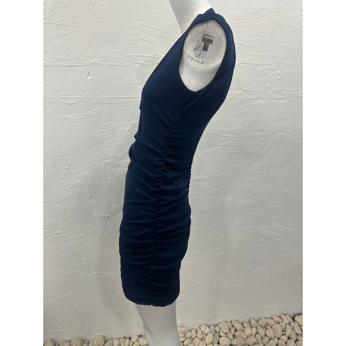 Diane Von Furstenberg Silk Sleeveless Ruched Mini Dress Navy Blue Women's Size 0