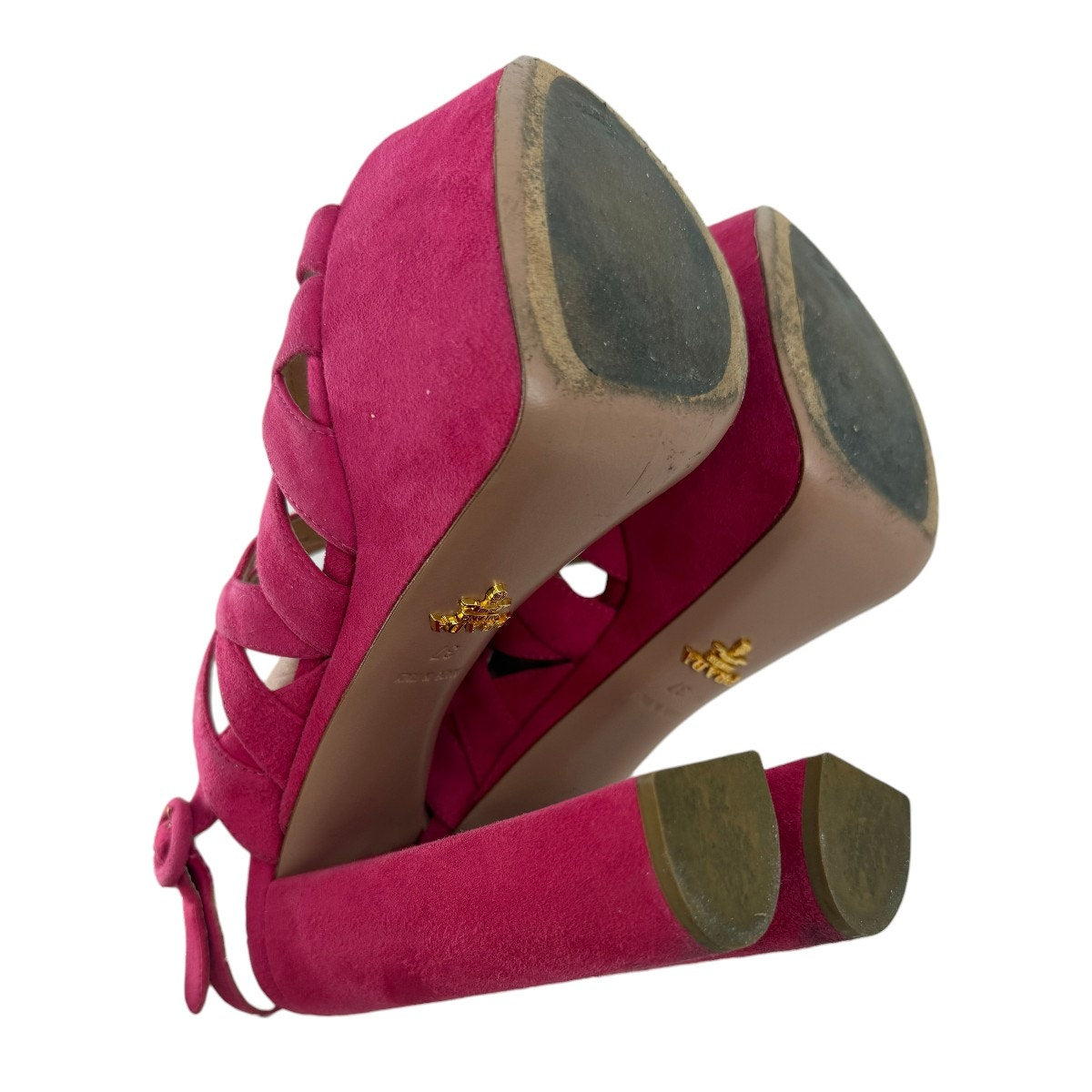 Prada Suede Open Toe Block Heel Strappy Platform Sandals