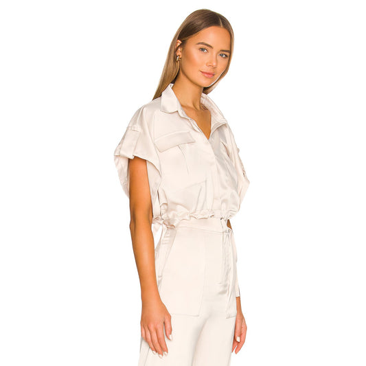 NonChalant Label Collared Crop Top Tapered Cargo Pants Beige Women's Size S/M