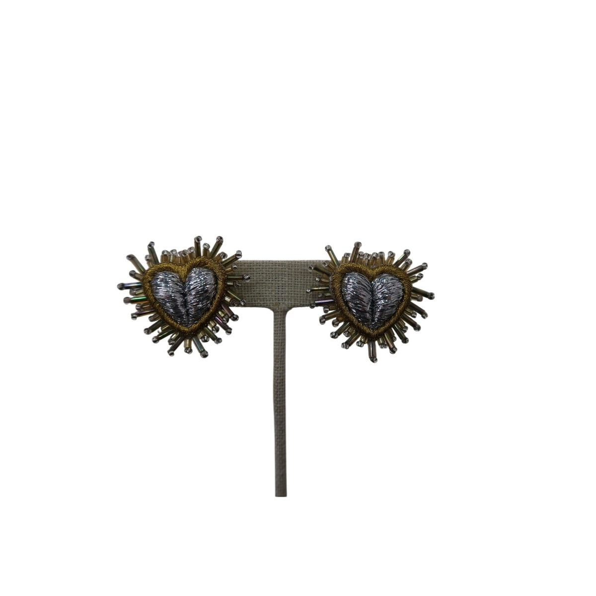 Olivia Dar Sparkle Heart Silk Earrings Silver Gold Beaded Heart Studs