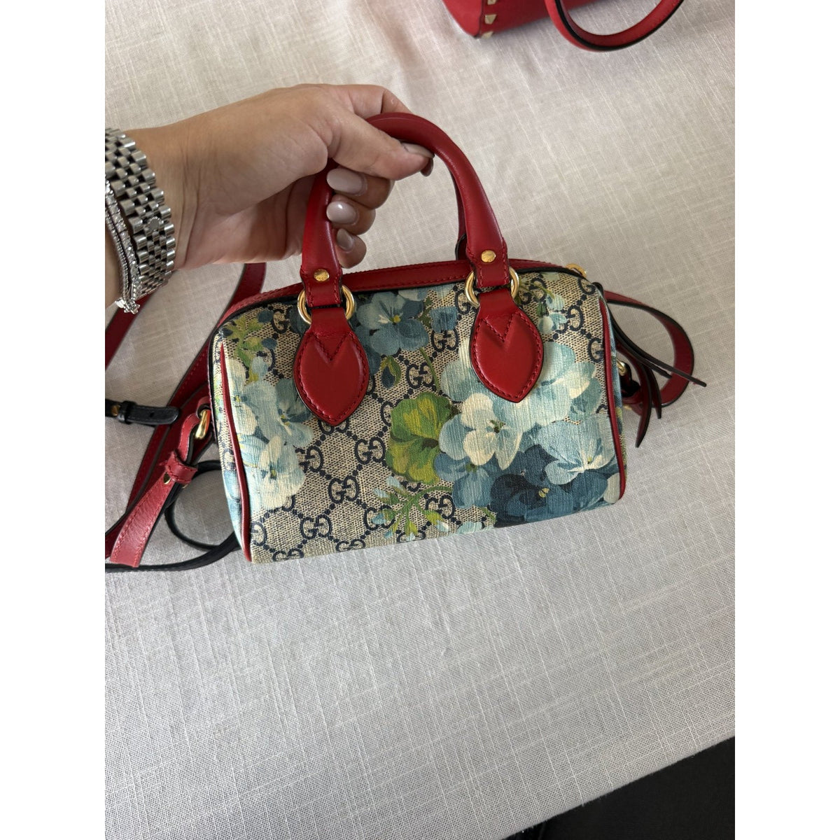 Gucci GG Blooms Mini Boston Bag Red Leather Crossbody