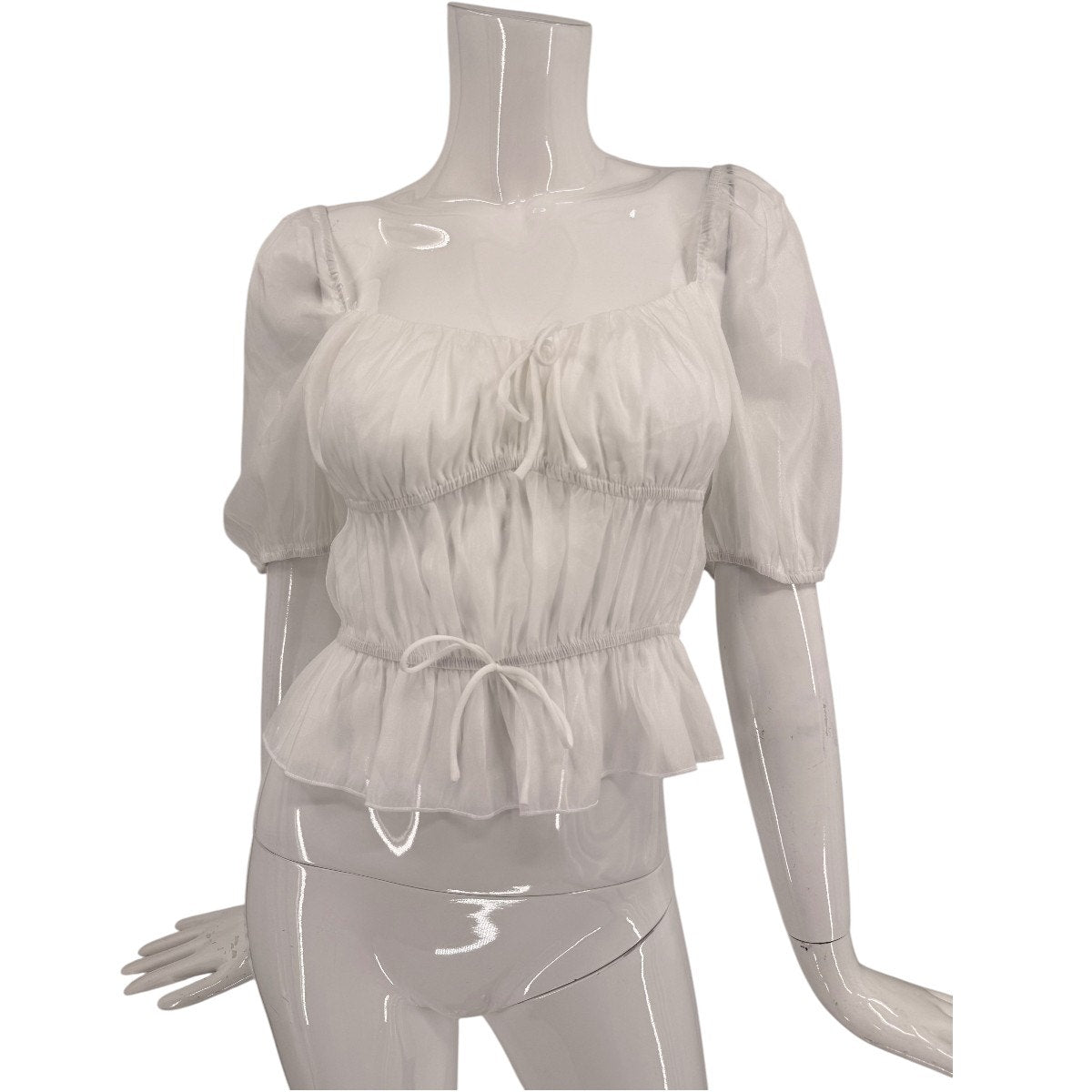 More to Come Olivera Sheer Off The Shoulder Puff Sleeves Blouse Top White Size M