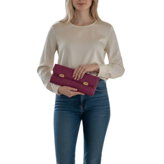 Fendi Leather Baguette Long Clutch Bag Pink