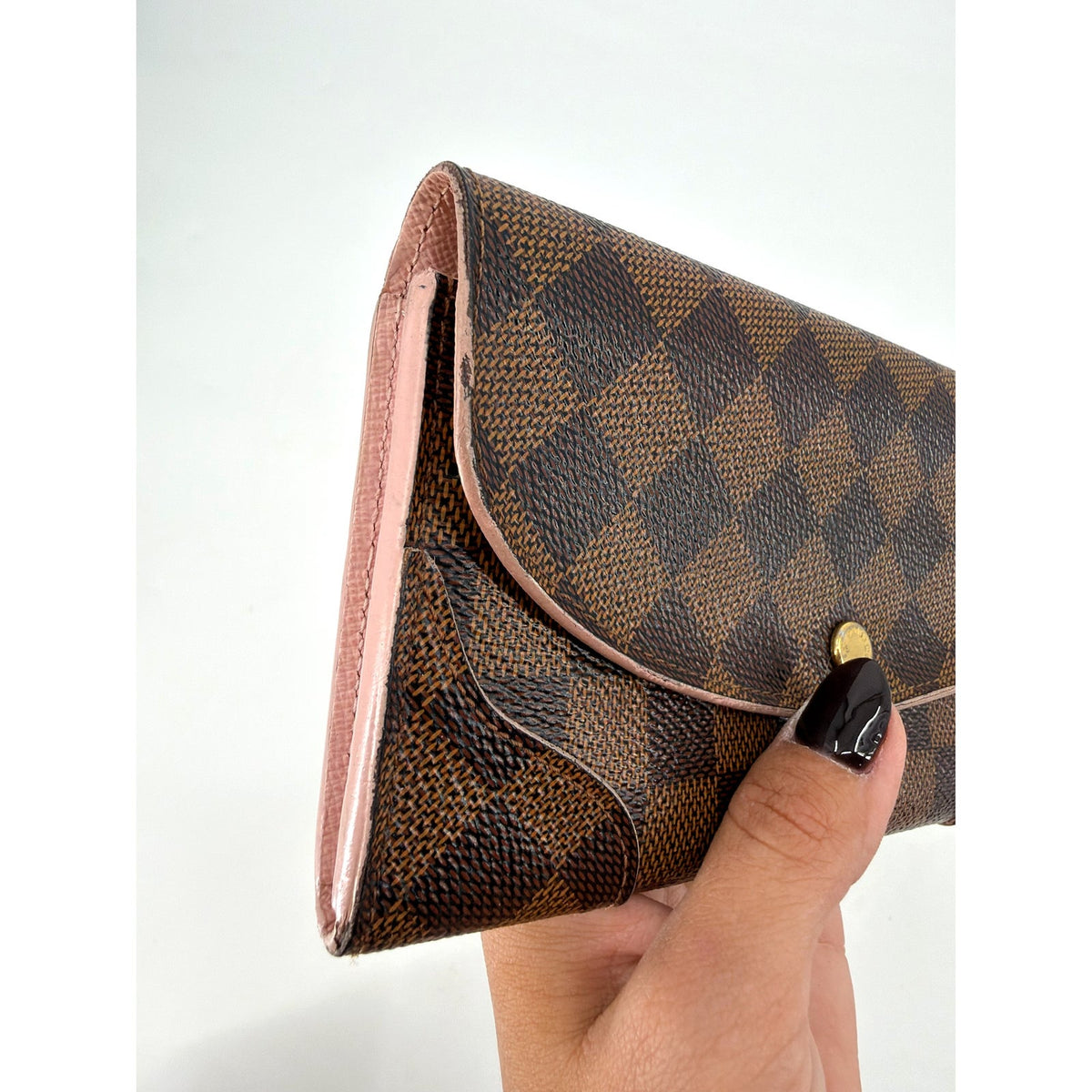 Louis Vuitton Damier Ebene Long Flap Wallet Rose Ballerine Pink