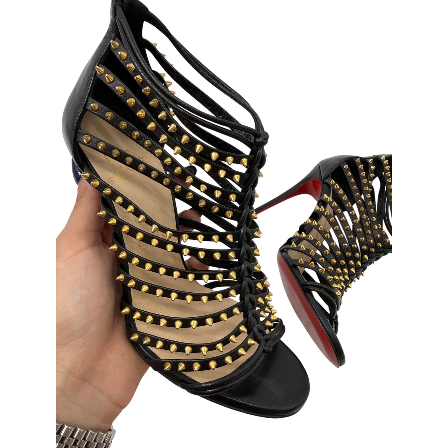 Christian Louboutin Leather Studded Millaclou Cage Sandals