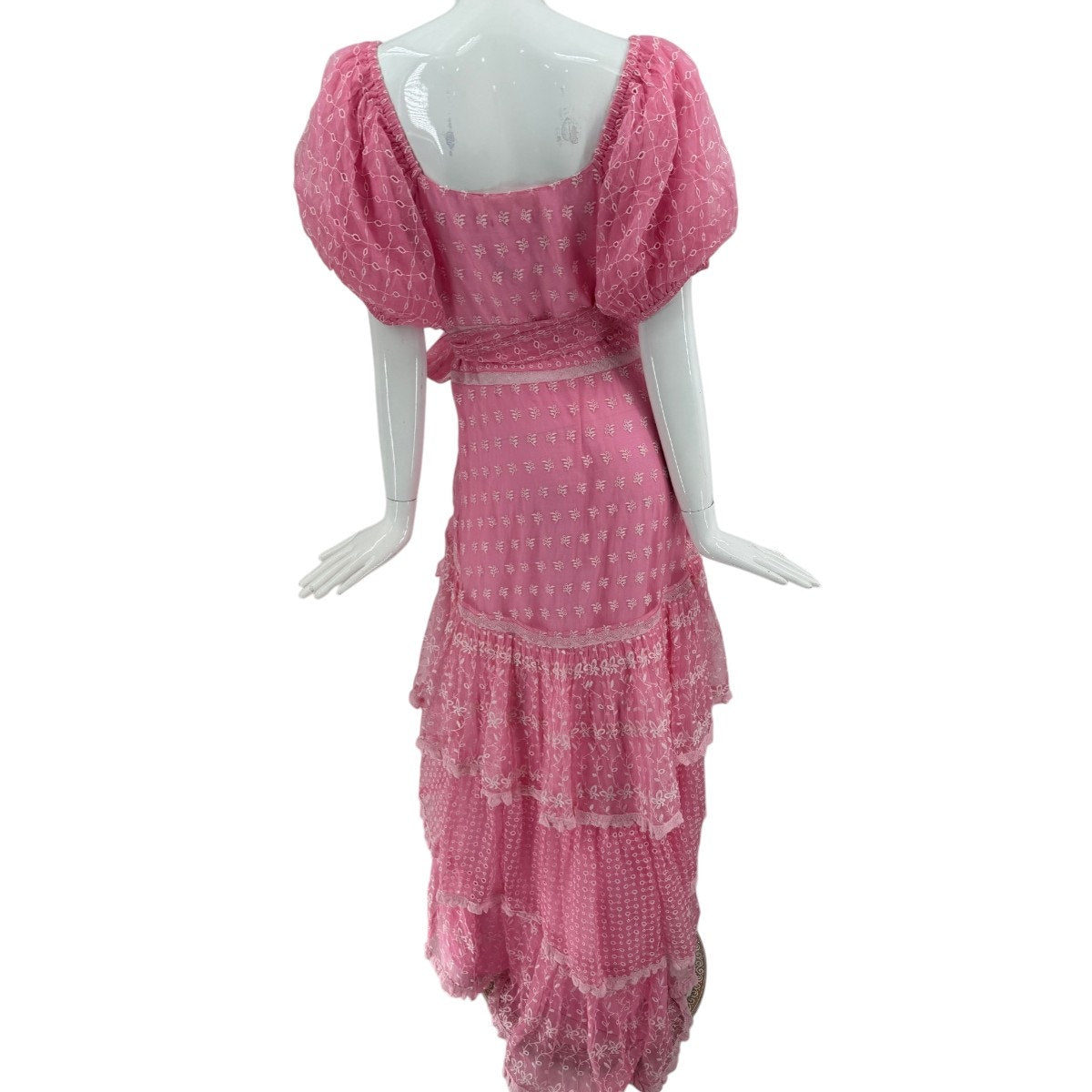 LoveShackFancy Silk Embroidered Ruffle Cayden Hi-Low Dress