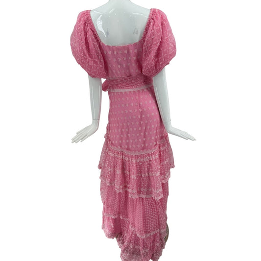 LoveShackFancy Silk Embroidered Ruffle Cayden Hi-Low Dress