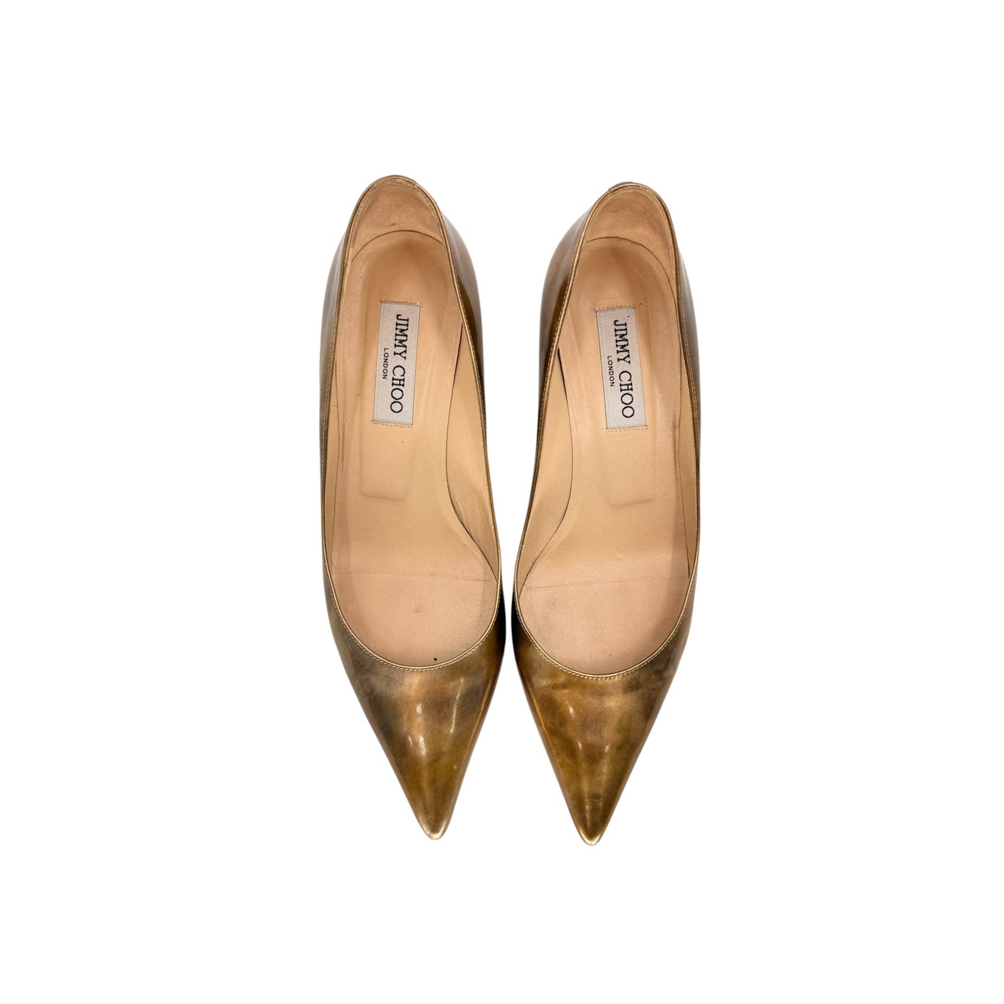 Jimmy Choo Leather Metallic Aza Pointed Toe Pumps