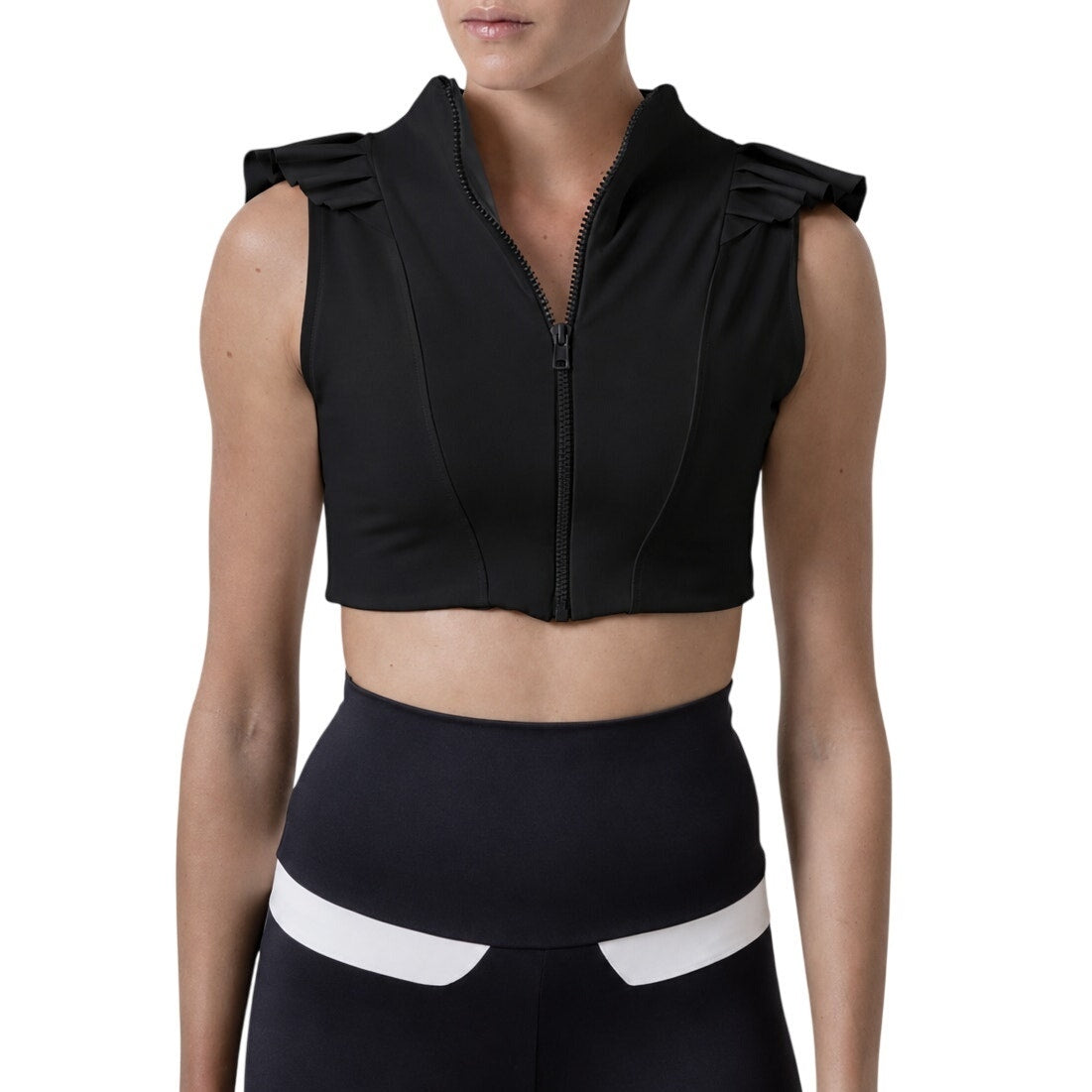 Port de Bras Mila Ruffle Front Zip Active Crop Top