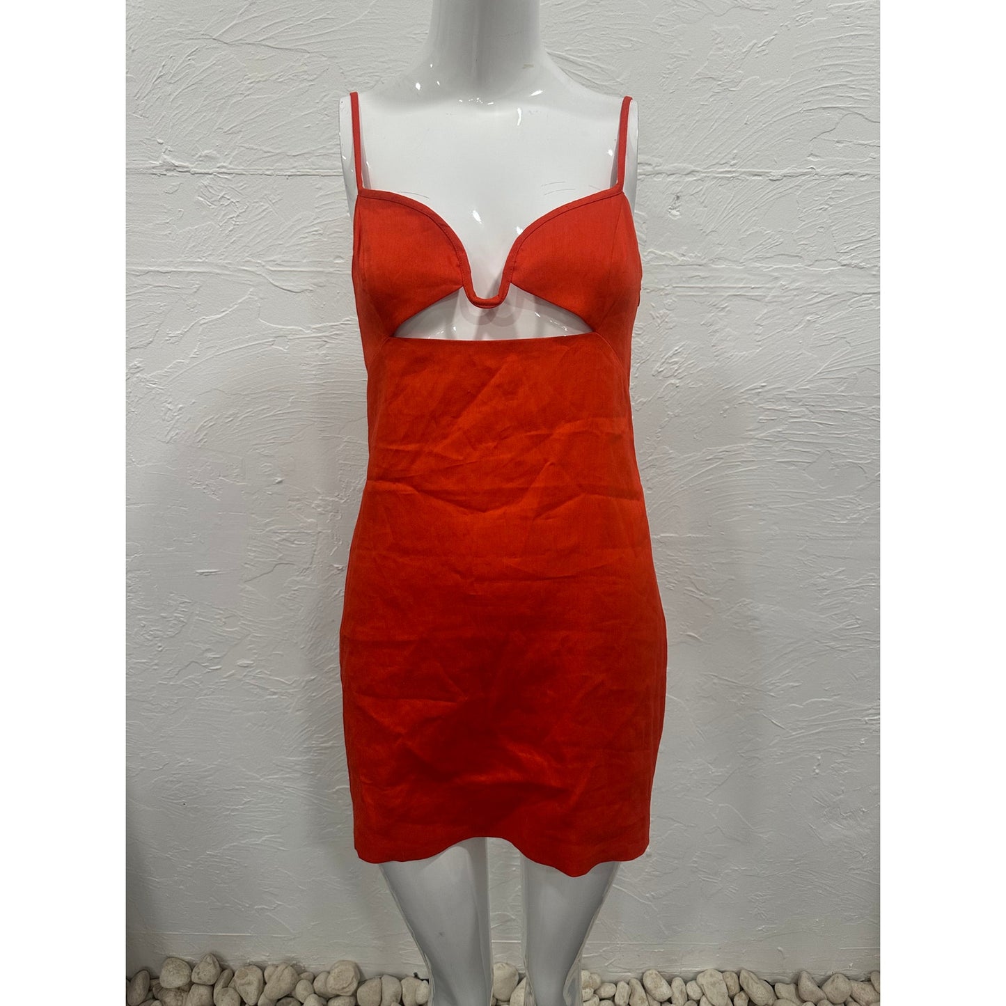 Gauge 81 Linen Blend Chaleg Cut-Out Mini Dress Coral