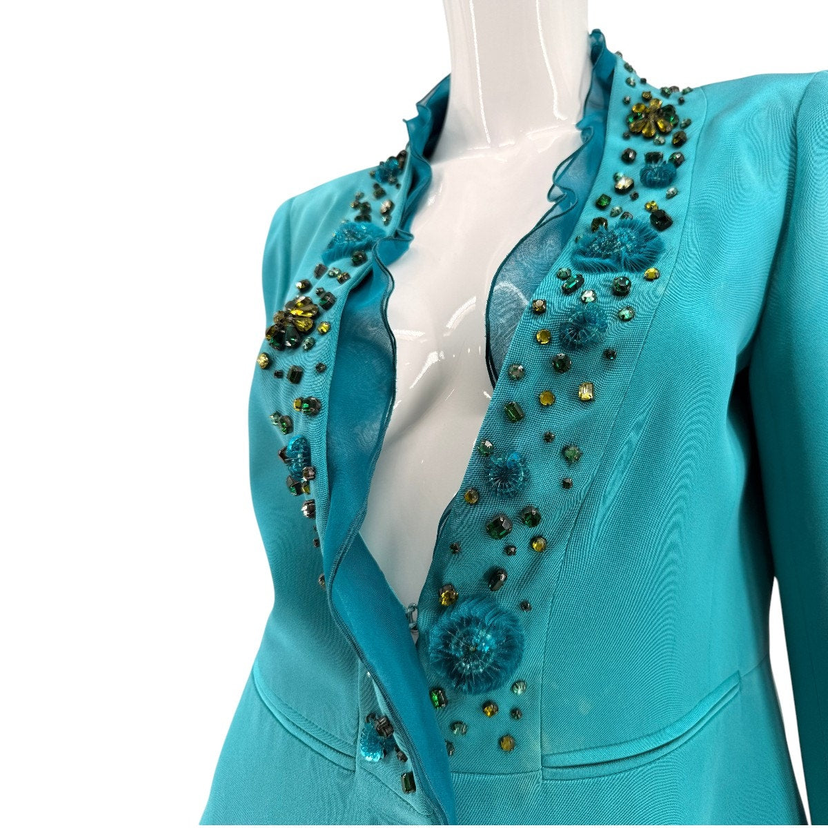 Valentino Silk Embellished Ruffle Open Front Blazer Jacket