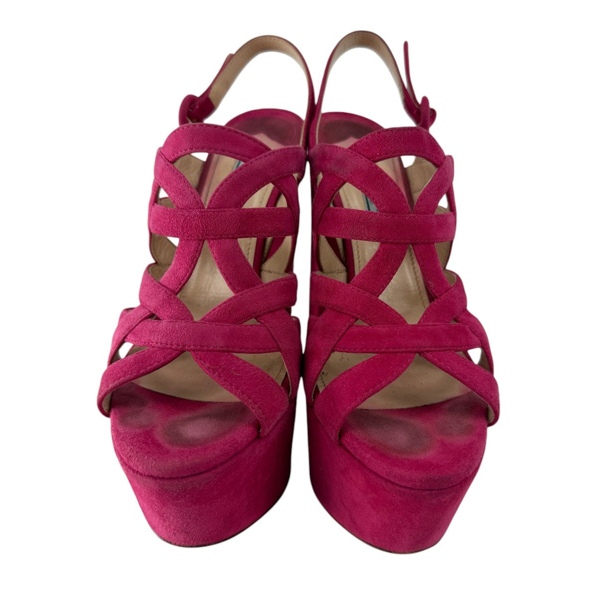 Prada Suede Open Toe Block Heel Strappy Platform Sandals