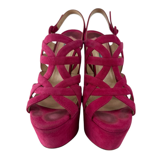 Prada Suede Open Toe Block Heel Strappy Platform Sandals
