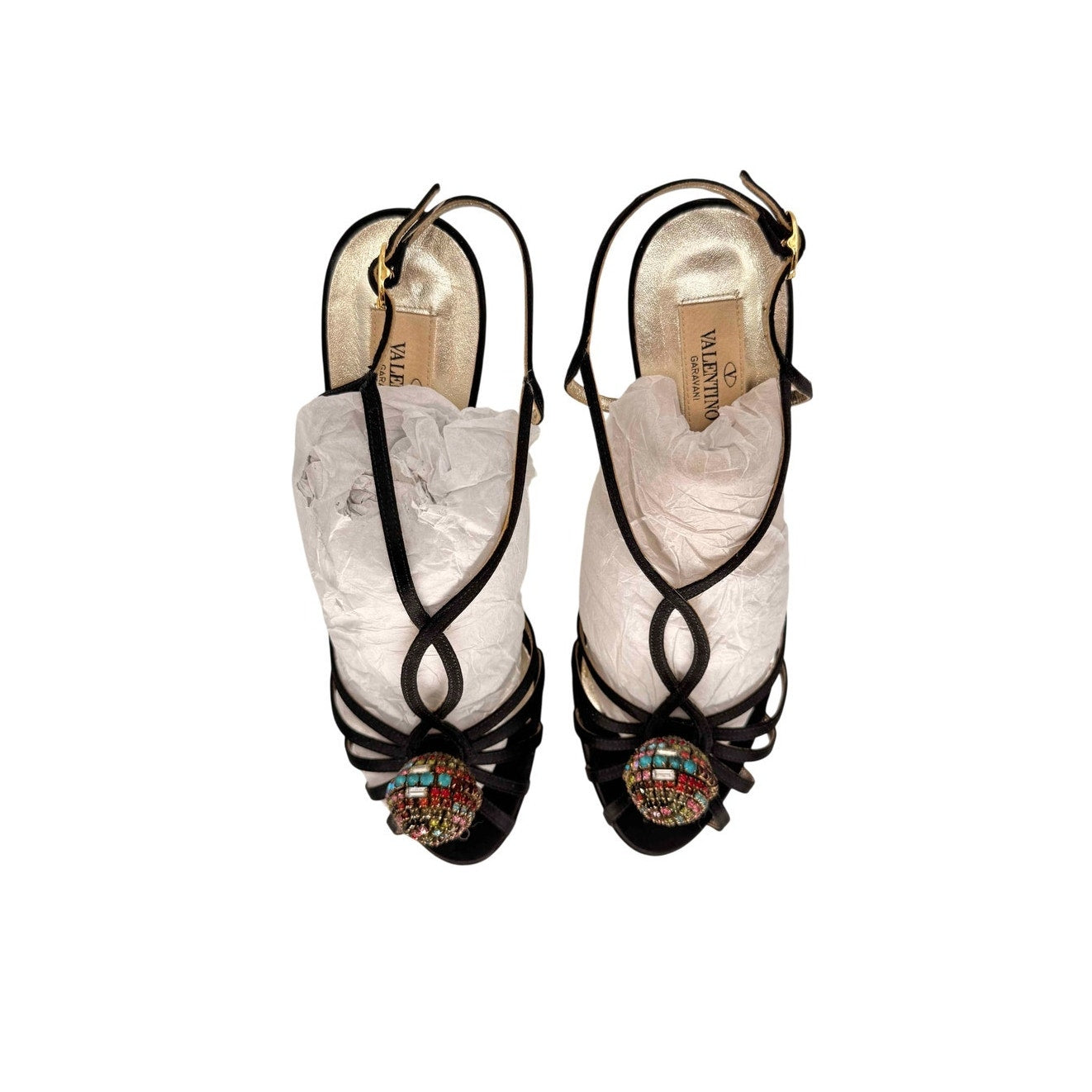 Valentino Garavani Leather Rhinestone Sphere Accent Strappy Sandals