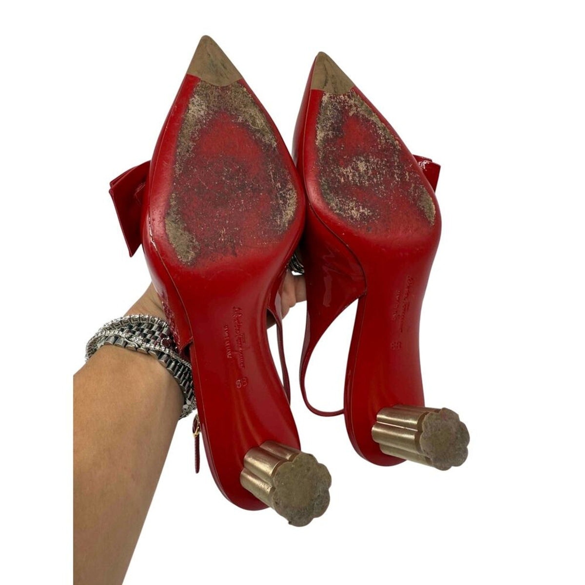 Salvatore Ferragamo Red Patent Leather Aulla Slingback Heels