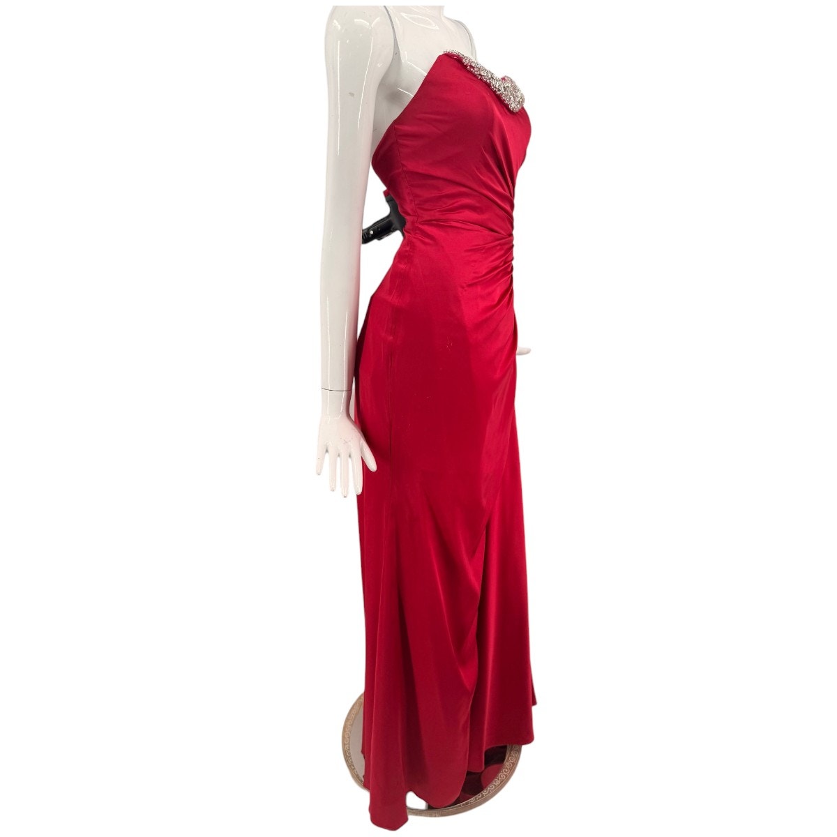 Mac Duggal Pink Strapless Ruched Embellished Gown