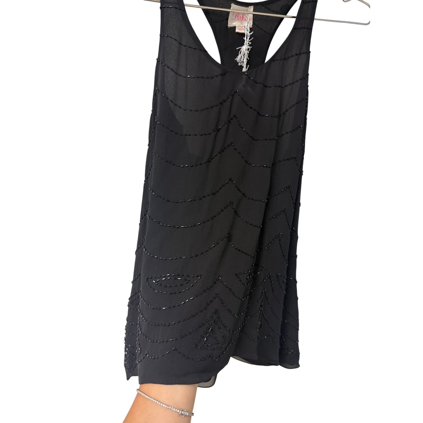 Parker Beaded Racerback Tank Top Black Embellished Women's XS NWT