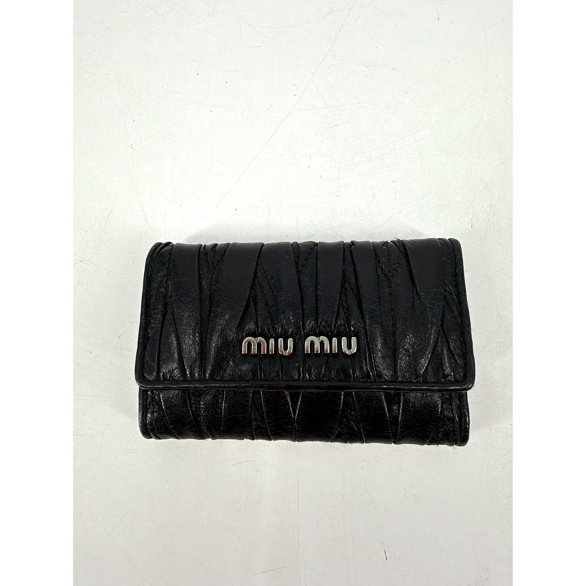 Miu Miu Matelasse Pleated Nappa Leather Key Case Black Silver