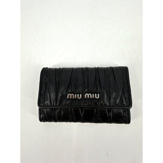 Miu Miu Matelasse Pleated Nappa Leather Key Case Black Silver