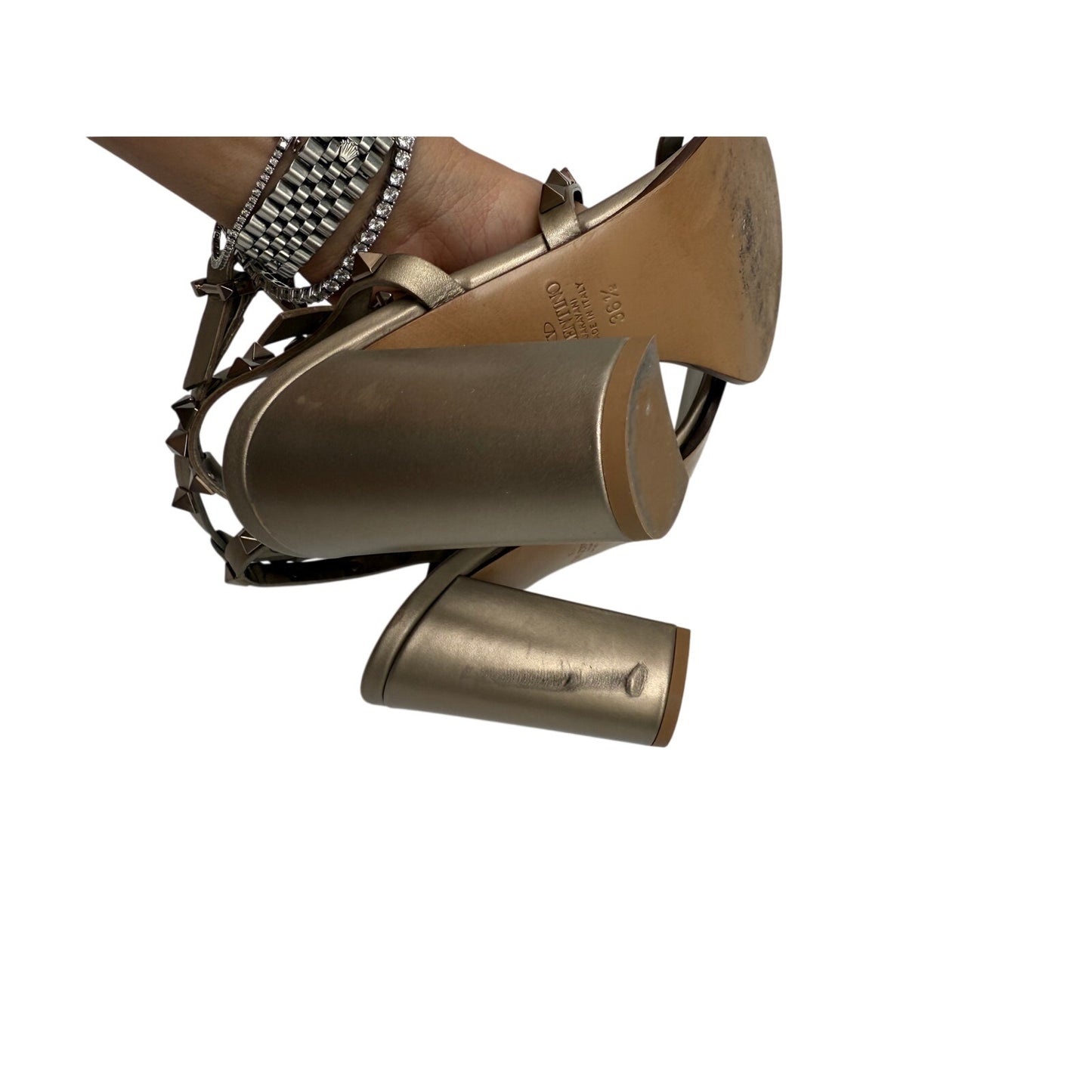 Valentino Garavani Metallic Leather Rockstud 90 Gladiator Sandals
