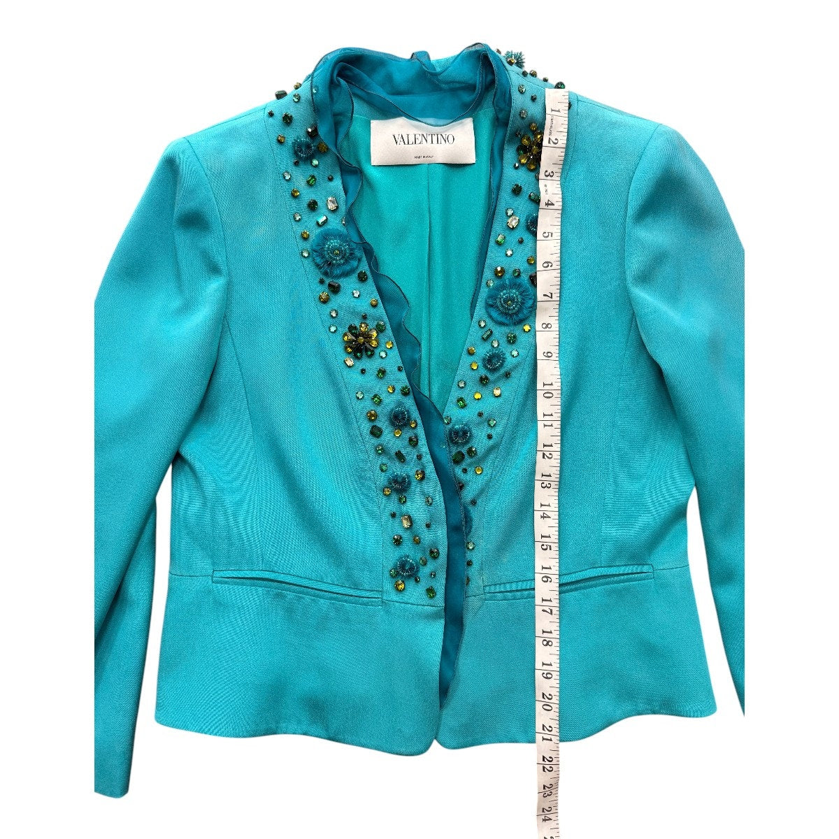 Valentino Silk Embellished Ruffle Open Front Blazer Jacket