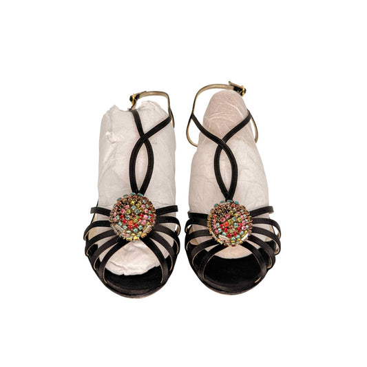 Valentino Garavani Leather Rhinestone Sphere Accent Strappy Sandals