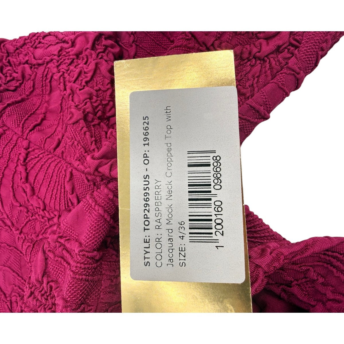 PatBO Jacquard Mock Neck Long Sleeve Cropped Top