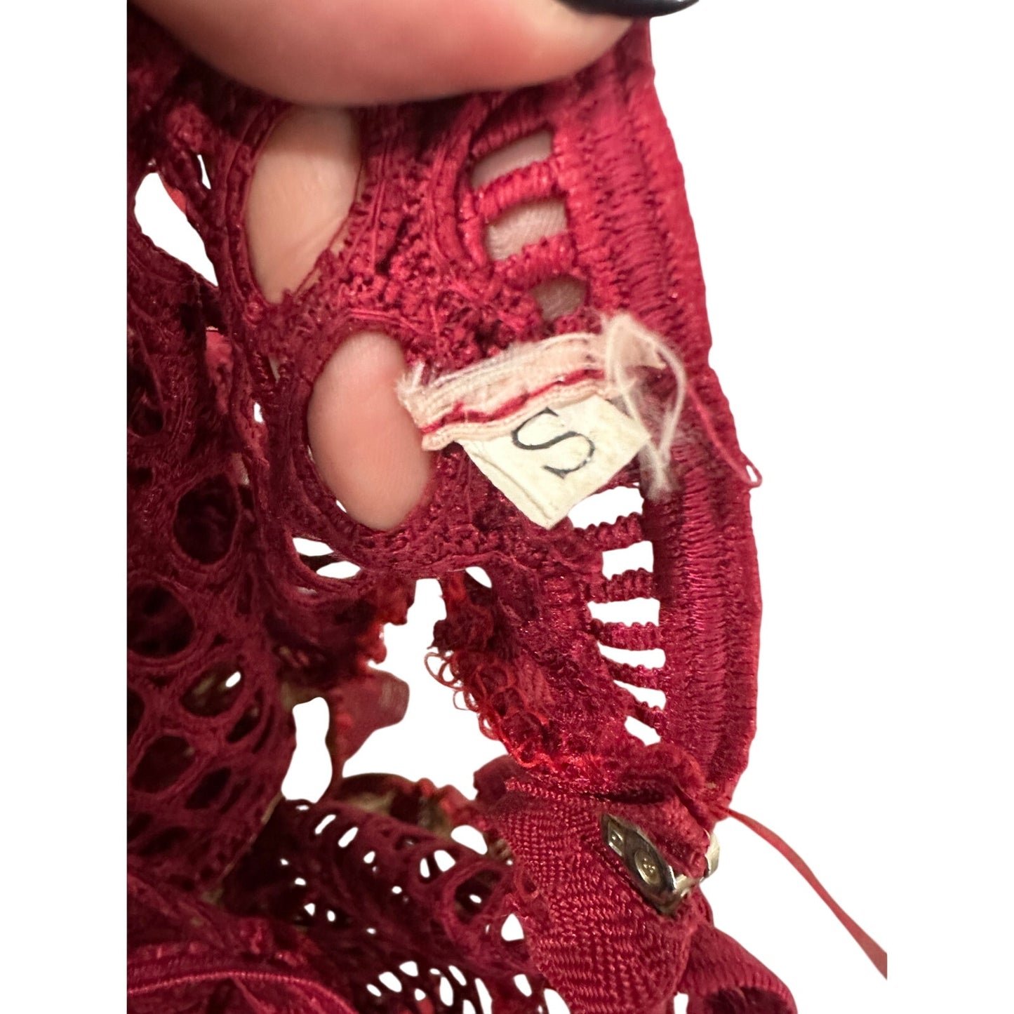 Self-Portrait Burgundy Lace Column Short Sleeve Midi Dress