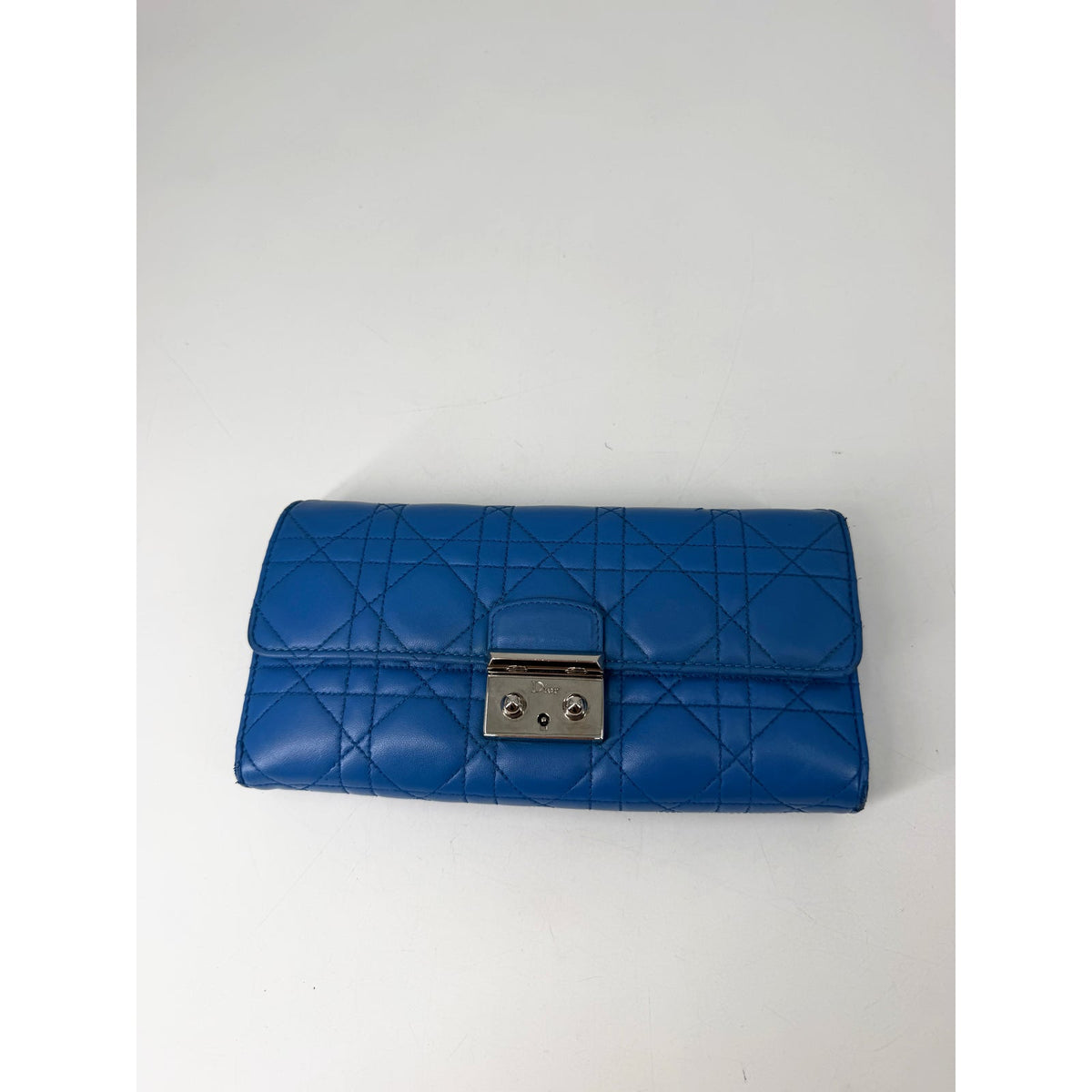 Christian Dior Cannage Quilted Blue Leather Long Flap Wallet