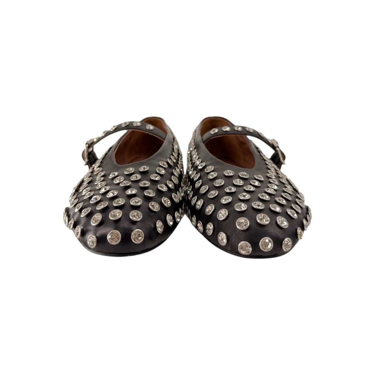 ALAÏA Black Leather Crystal Embellished Mary Jane Ballet Flats