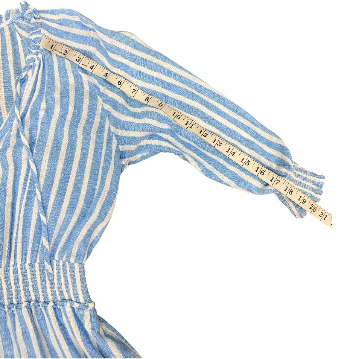 Rails Linen Blend Crystal Smocked Mini Dress Lake Stripe Blue Women's Size Small