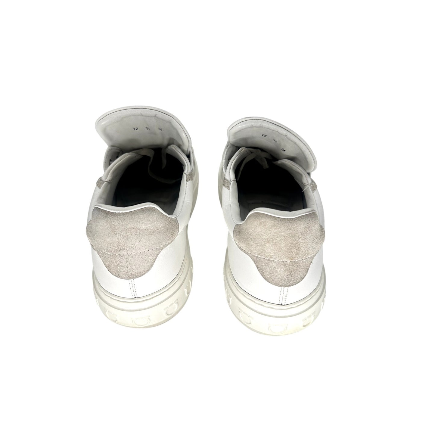 Salvatore Ferragamo Leather Gancini Embossed Lace Up Sneakers