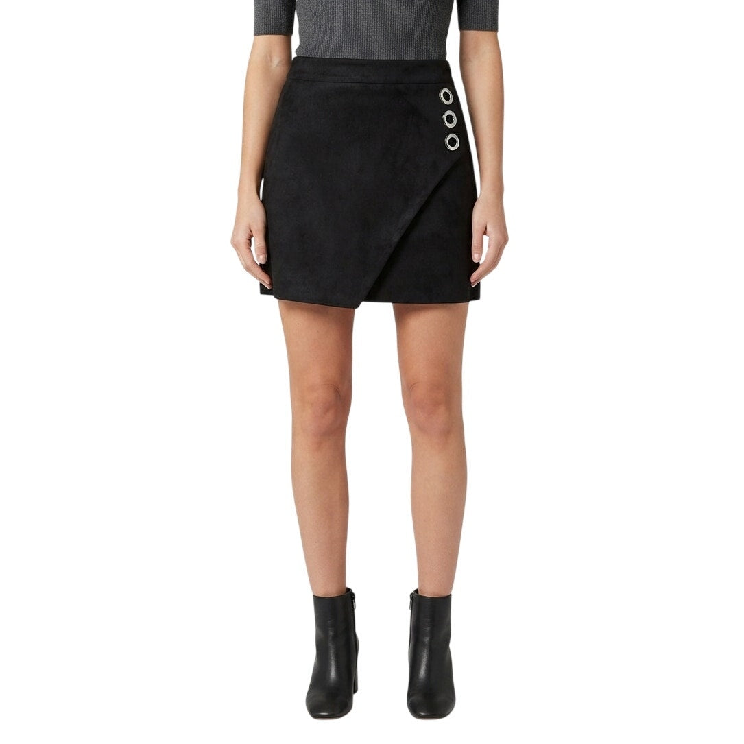 Michelle Mason Black Wrap Mini Skirt Silver Grommet Detail