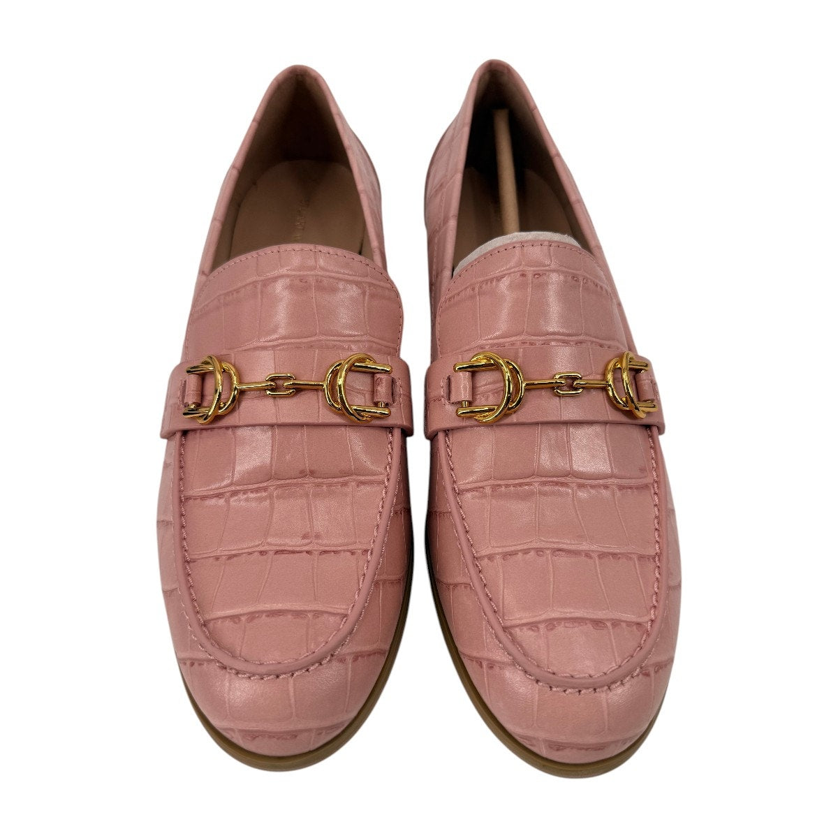 Stuart Weitzman Owen Buckle Printed Croc Leather Loafers Pink Women's 7.5 B