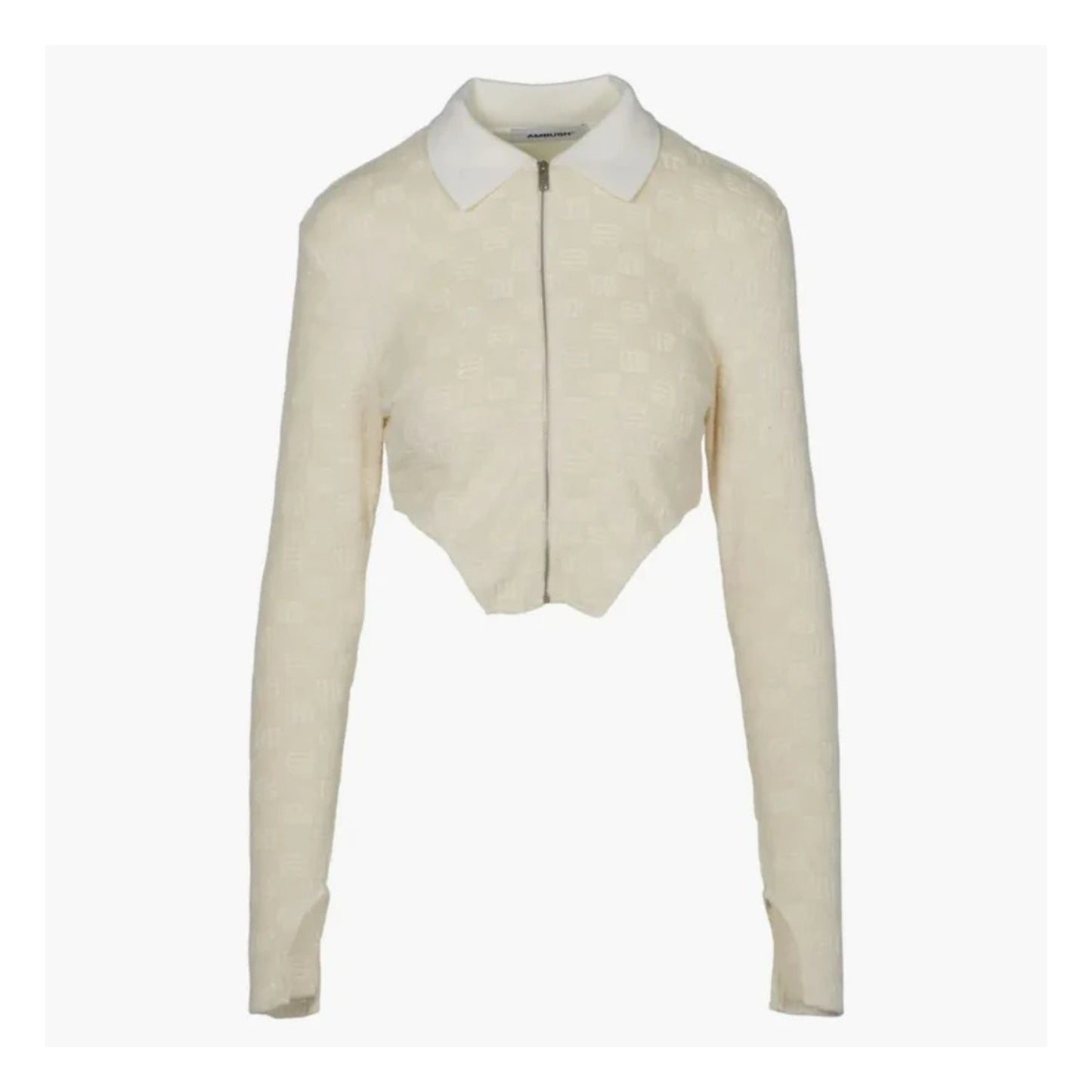 Ambush Monogram Jacquard Cotton Zip Up Fitted Cropped Jacket