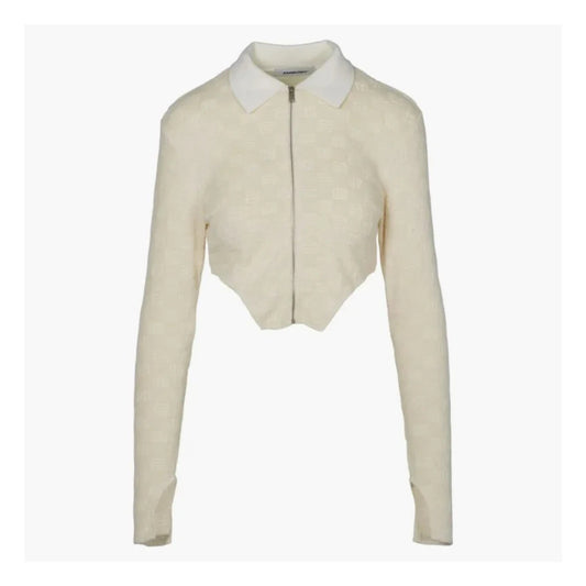 Ambush Monogram Jacquard Cotton Zip Up Fitted Cropped Jacket