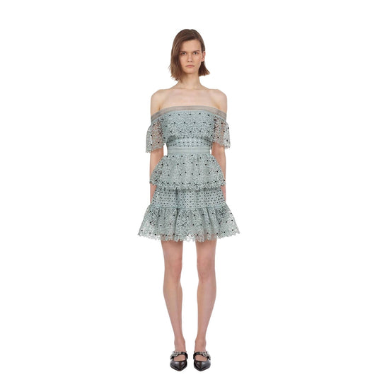 Self-Portrait Guipure Lace Floral Off-Shoulder Mini Dress