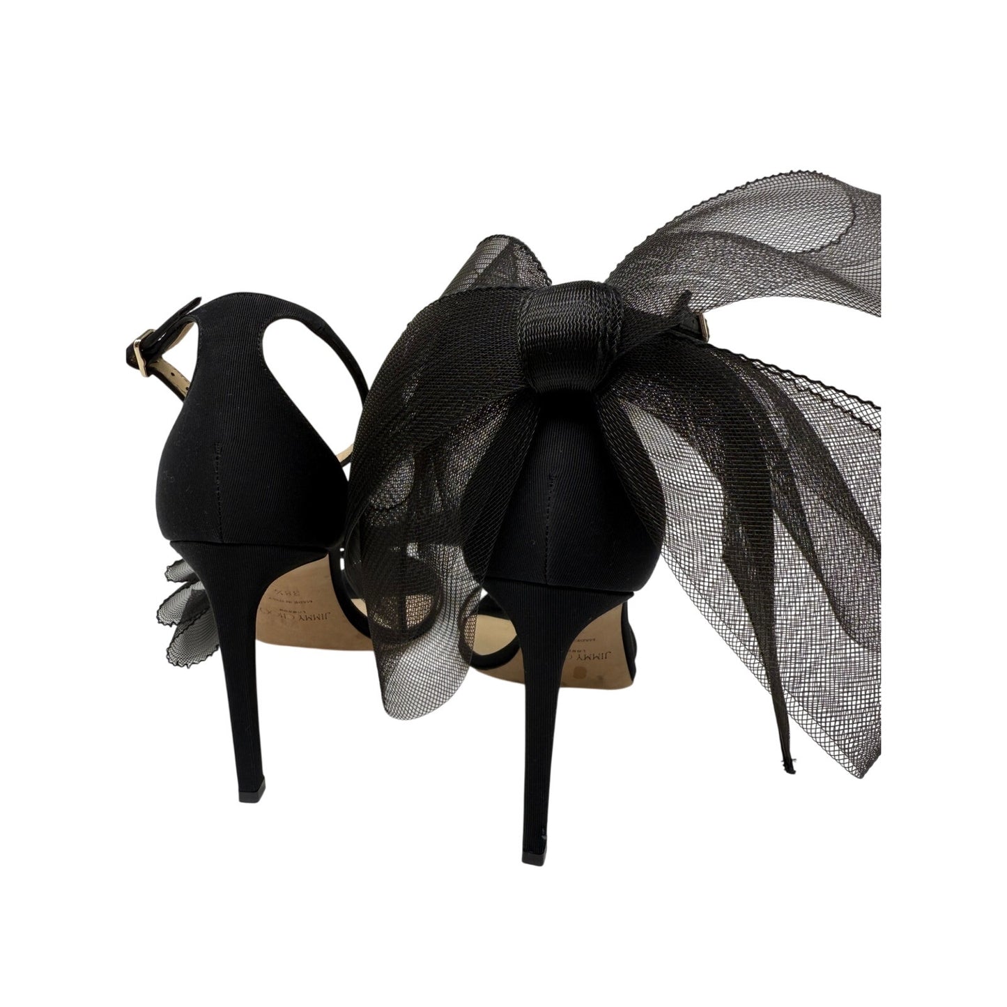 Jimmy Choo Suede Aveline Mesh Bow Accent Heeled Sandals