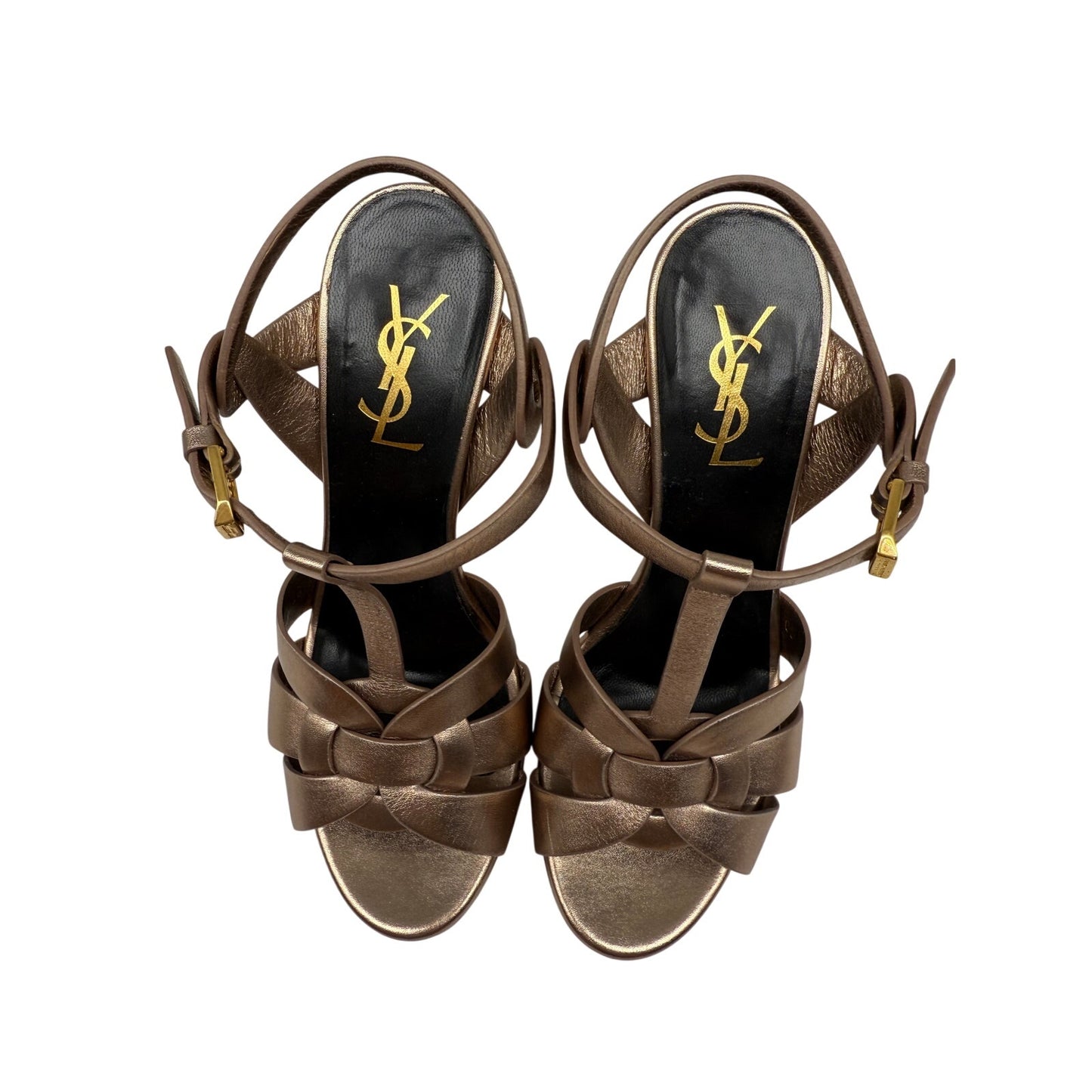 Saint Laurent Metallic Leather Tribute Ankle Strap Platform Sandals Gold Size 36