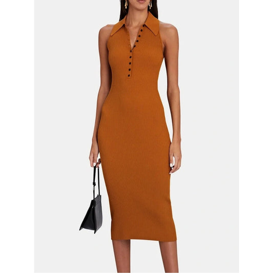A.L.C. Sleeveless Ribbed Polo Midi Dress Camel Brown Size XS