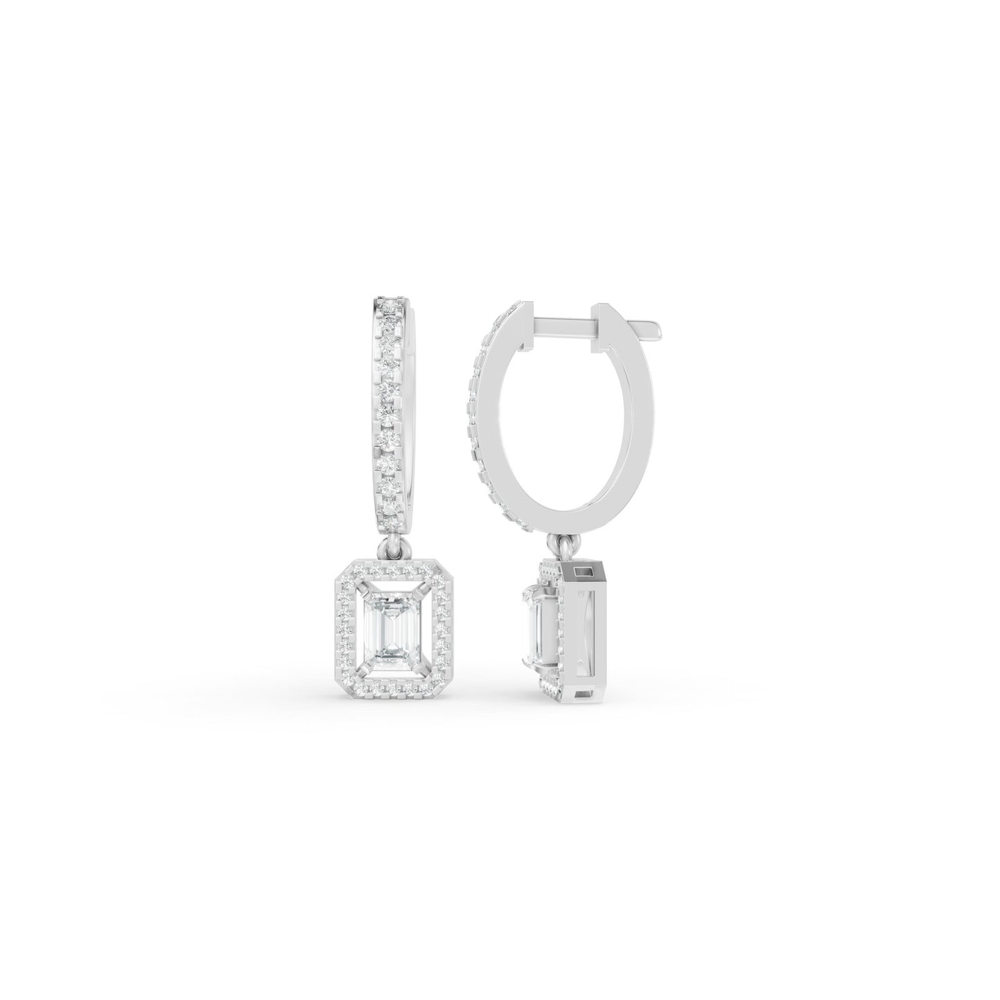 1.55 CTW 14K White Gold Diamond Dangle Hoop Earrings