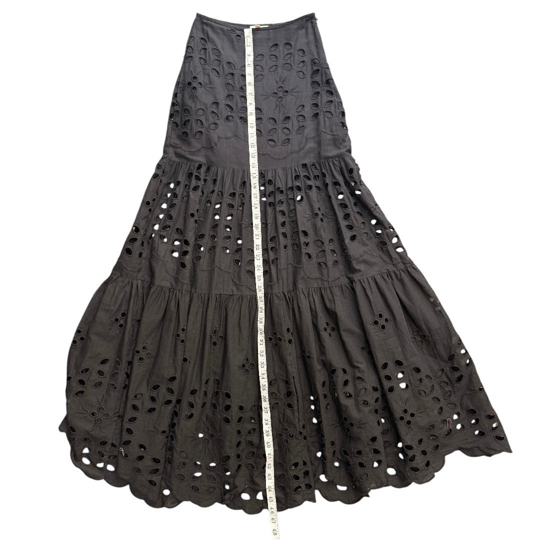 Luxxel Palm Chains Eyelet Embroidered Two Piece Maxi Skirt Set Black Women's S
