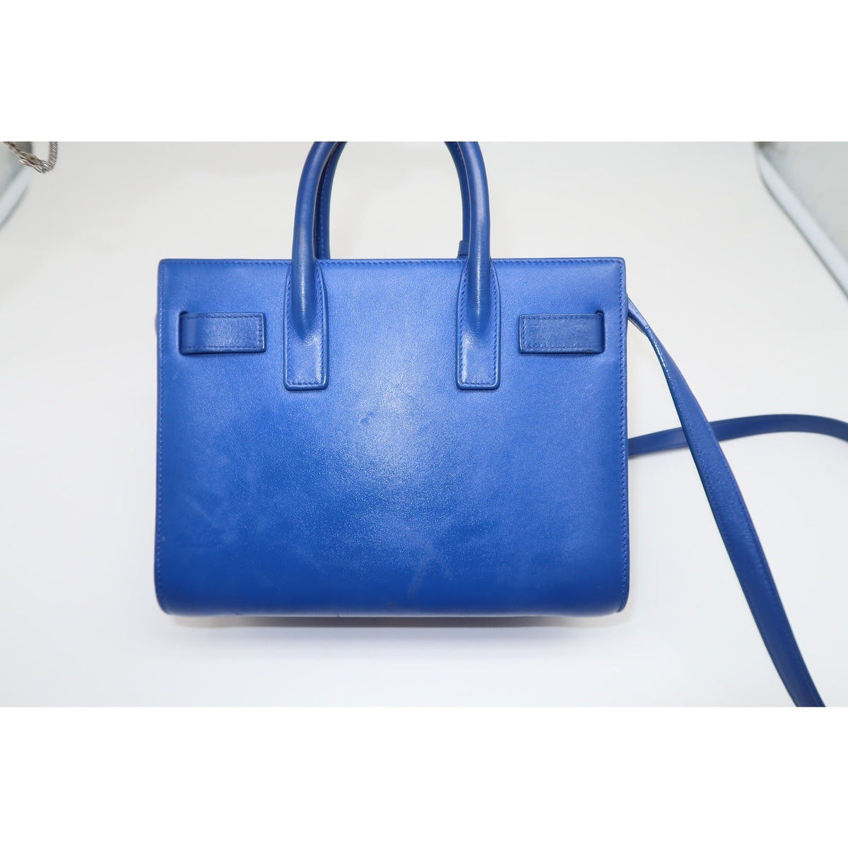 Saint Laurent Classic Sac De Jour Tote Bag Blue Leather Logo Accent