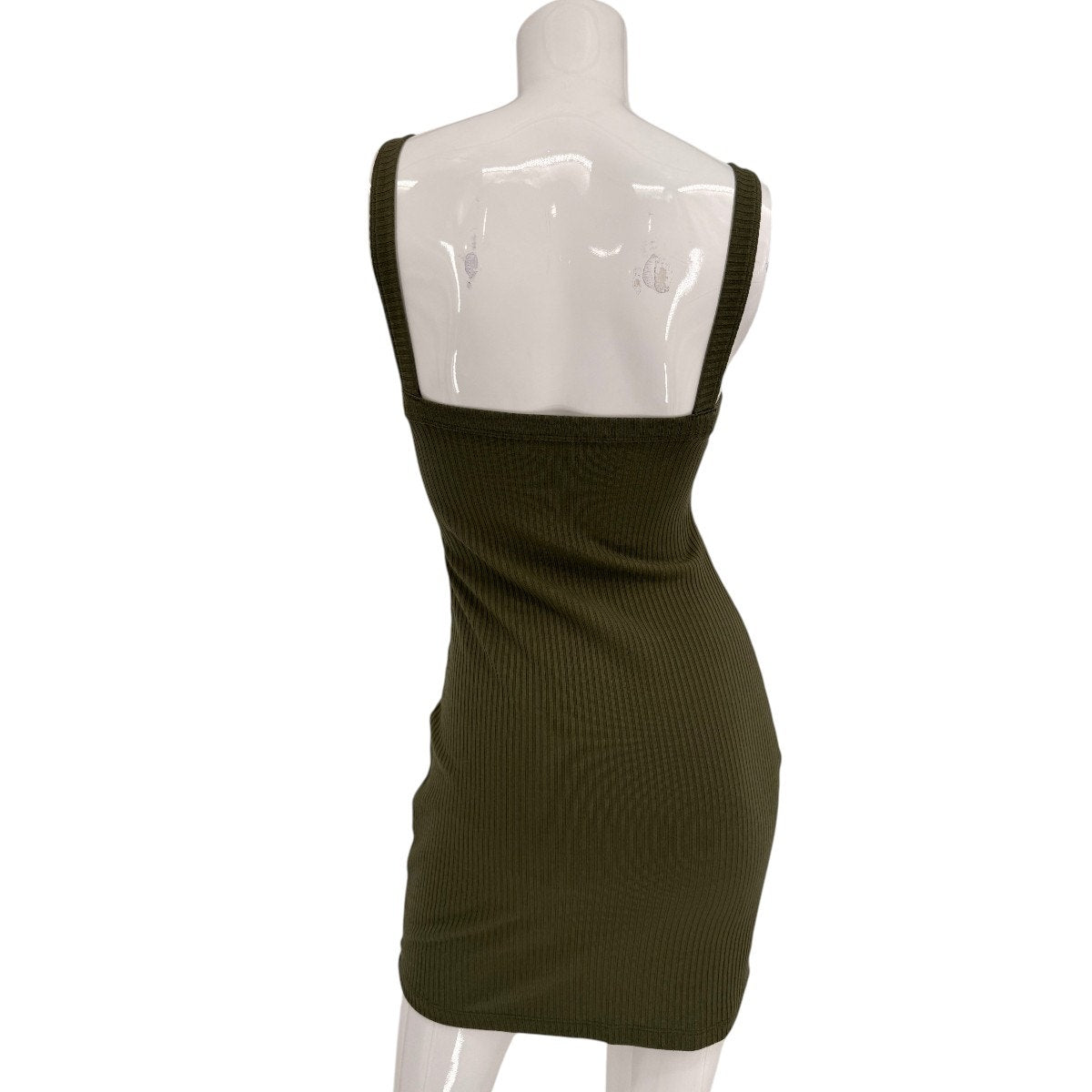 Lovers and Friends Rib Knit Bradian Square Neck Mini Dress Green Women's Size S