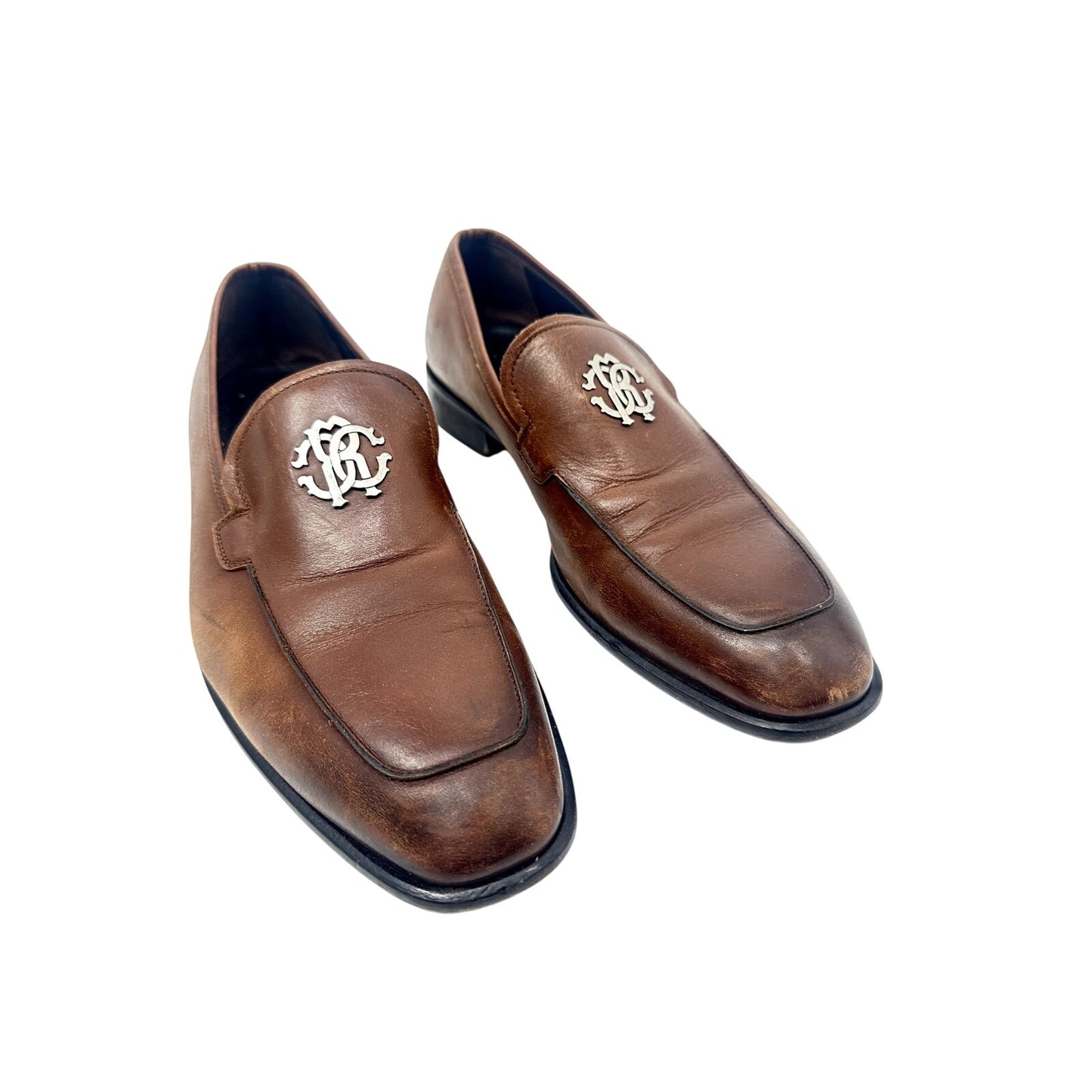 Roberto Cavalli Leather Logo Accent Slip On Loafers Flats